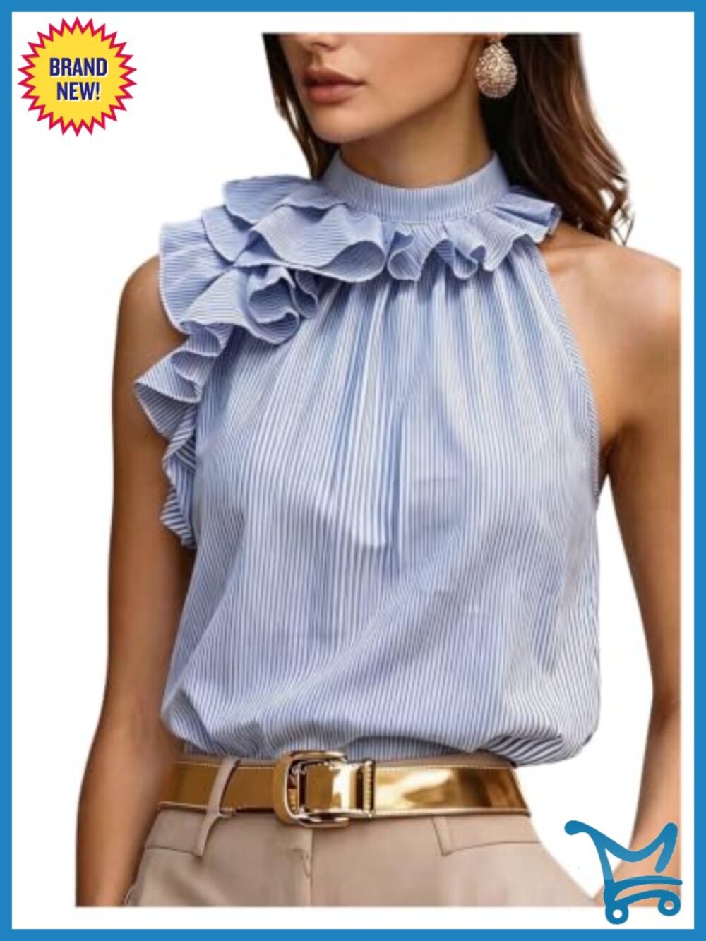 SweatyRocks Ruffle Trim Halter Top Striped Business Casual Tops